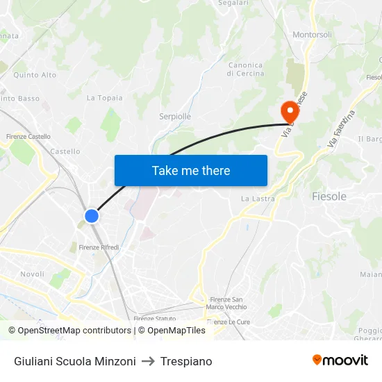 Giuliani Minzoni School to Trespiano map