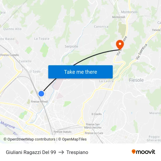Giuliani Ragazzi Del 99 to Trespiano map
