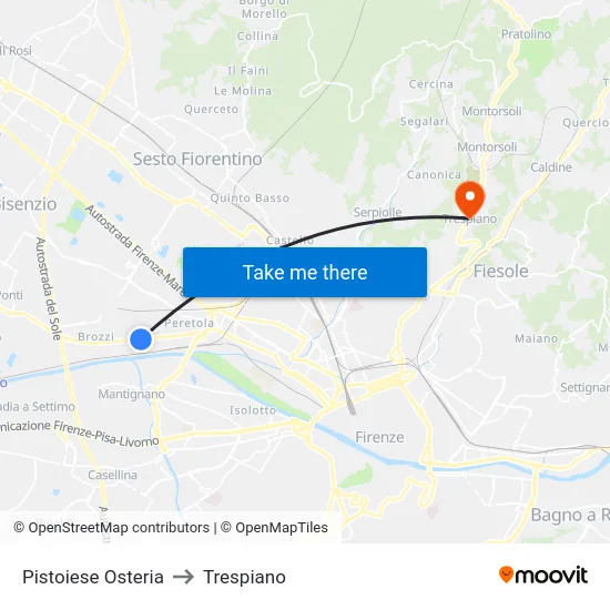 Pistoiese Osteria to Trespiano map