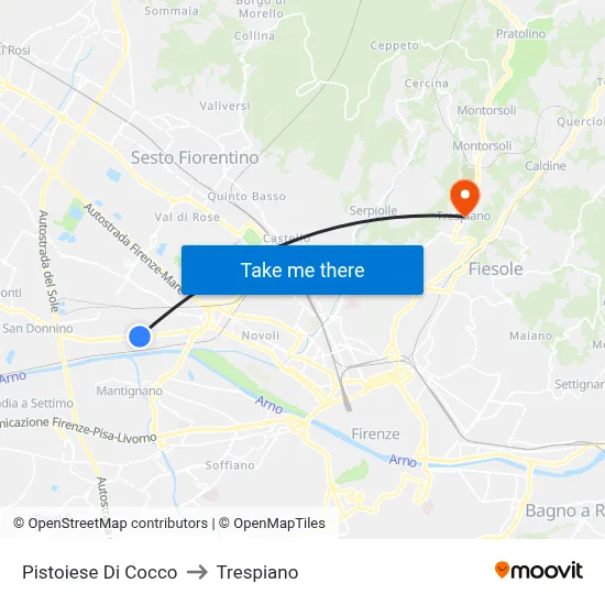 Pistoiese Di Cocco to Trespiano map