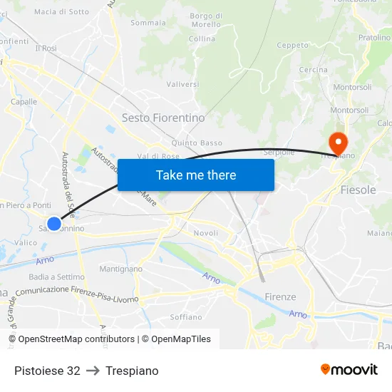 Pistoiese 32 to Trespiano map