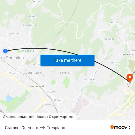 Gramsci Querceto to Trespiano map