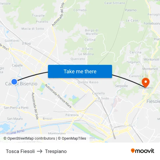 Tosca Fiesoli to Trespiano map