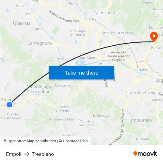 Empoli to Trespiano map