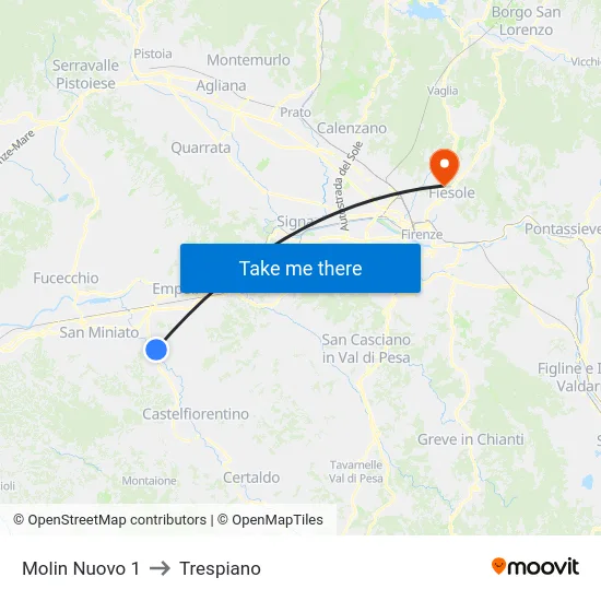 Molin Nuovo 1 to Trespiano map