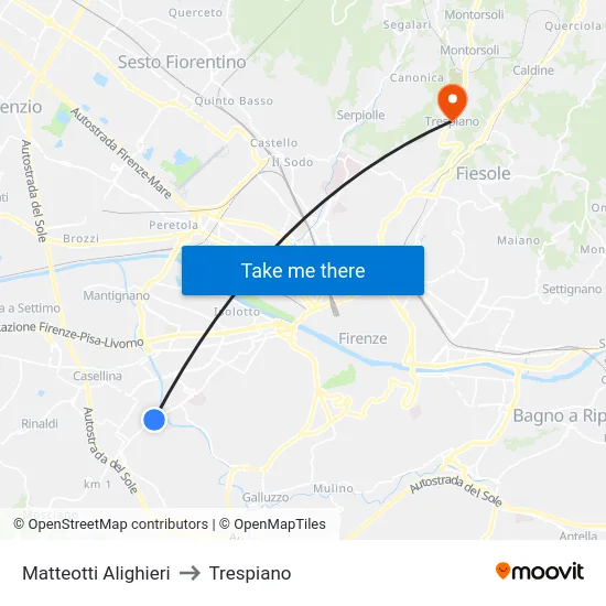 Matteotti Alighieri to Trespiano map