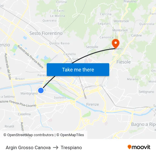 Argin Grosso Canova to Trespiano map