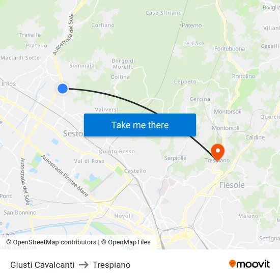 Giusti Cavalcanti to Trespiano map