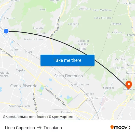 Copernico High School to Trespiano map