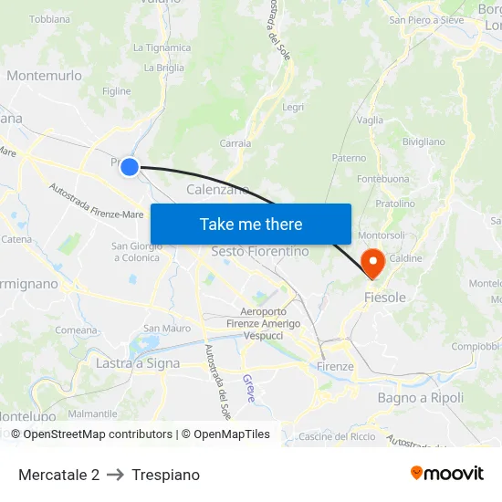 Mercatale 2 to Trespiano map