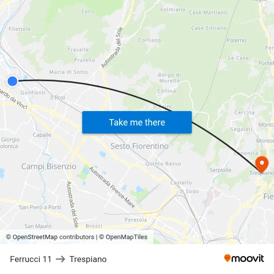 Ferrucci 11 to Trespiano map