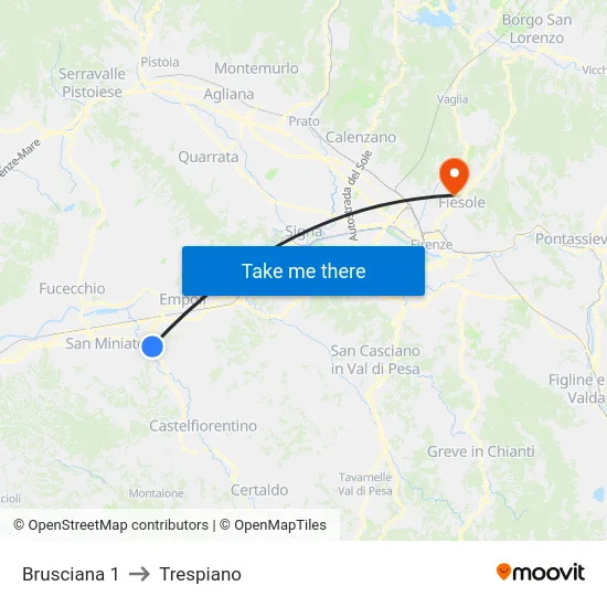Brusciana 1 to Trespiano map