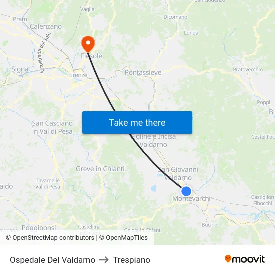 Ospedale Del Valdarno to Trespiano map