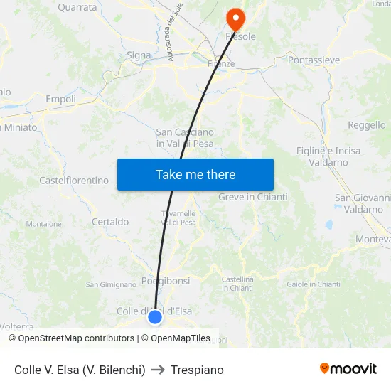 Colle V. Elsa (V. Bilenchi) to Trespiano map