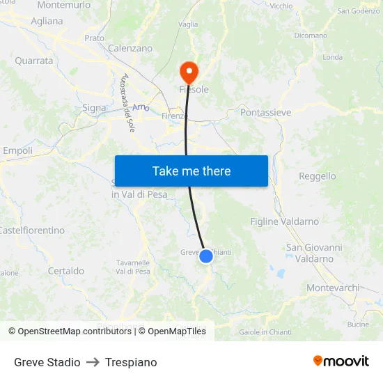 Greve Stadium to Trespiano map