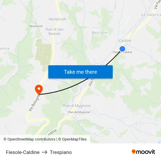 Fiesole-Caldine to Trespiano map
