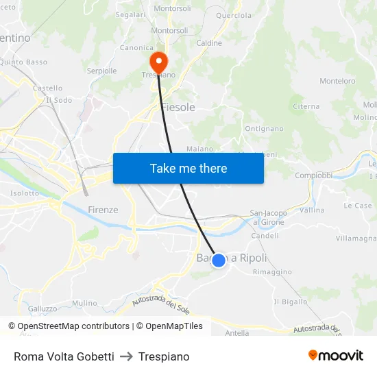 Roma Volta Gobetti to Trespiano map