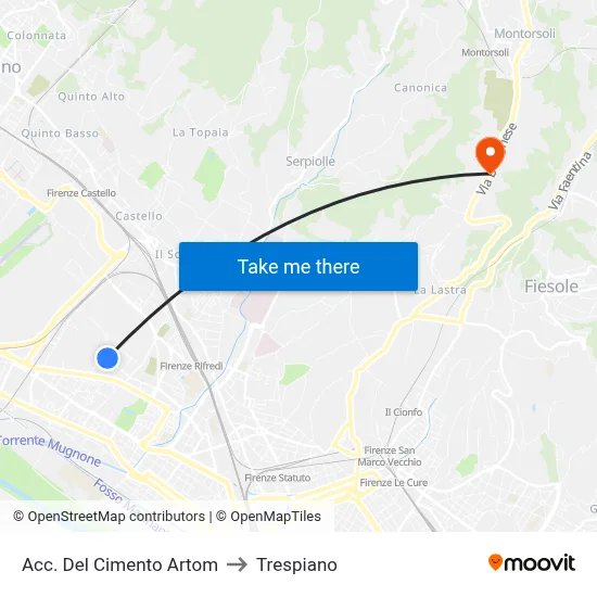 Acc. Del Cimento Artom to Trespiano map