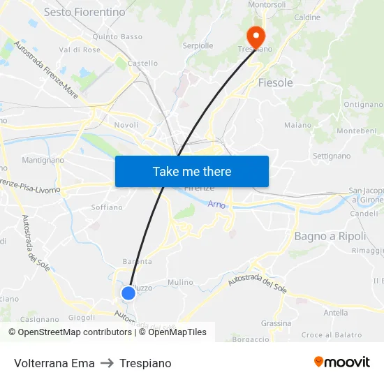 Volterrana Ema to Trespiano map