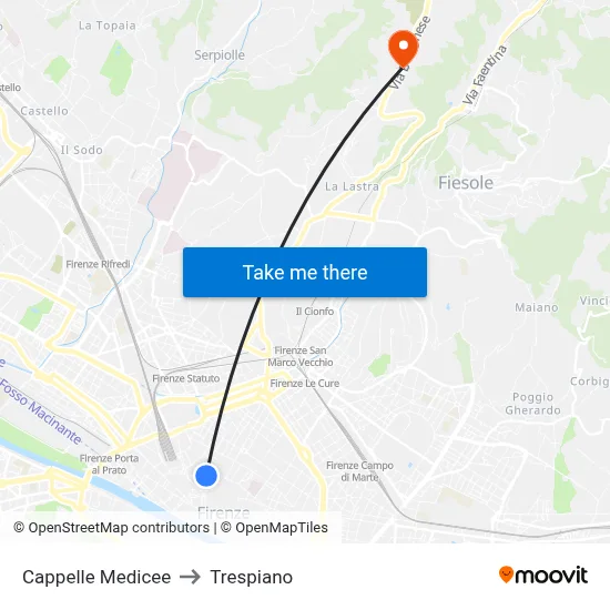 Cappelle Medicee to Trespiano map