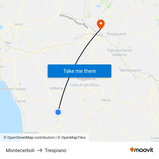 Montecerboli to Trespiano map