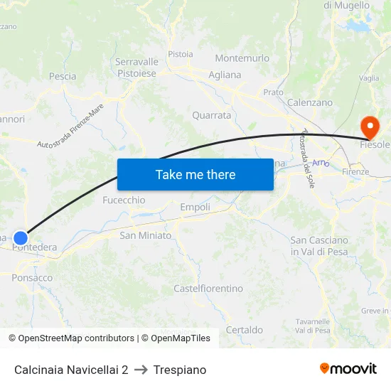 Calcinaia Navicellai 2 to Trespiano map