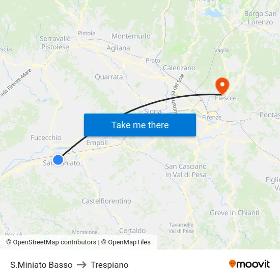 S.Miniato Basso to Trespiano map