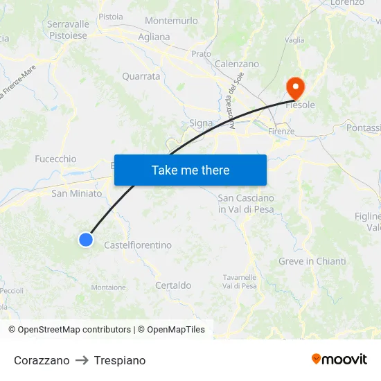 Corazzano to Trespiano map