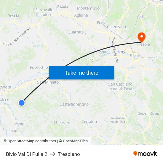 Bivio Val Di Pulia 2 to Trespiano map