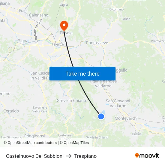 Castelnuovo Dei Sabbioni to Trespiano map