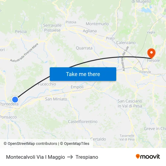 Montecalvoli First of May Street to Trespiano map