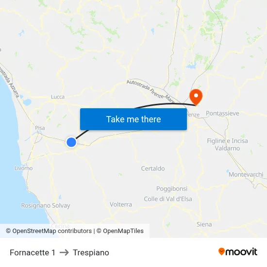 Fornacette 1 to Trespiano map