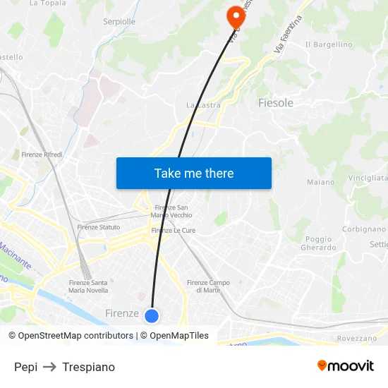 Pepi to Trespiano map