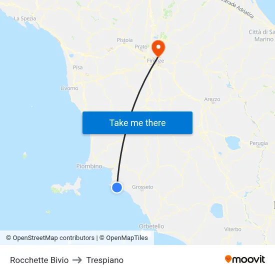 Rocchette Junction to Trespiano map