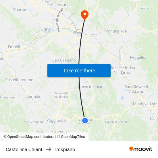 Castellina Chianti to Trespiano map