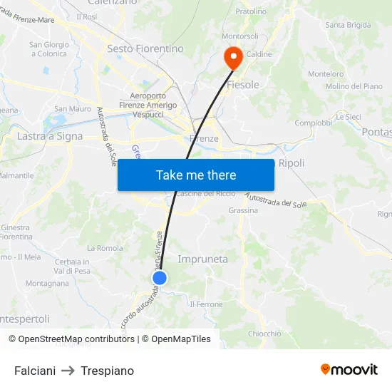 Falciani to Trespiano map