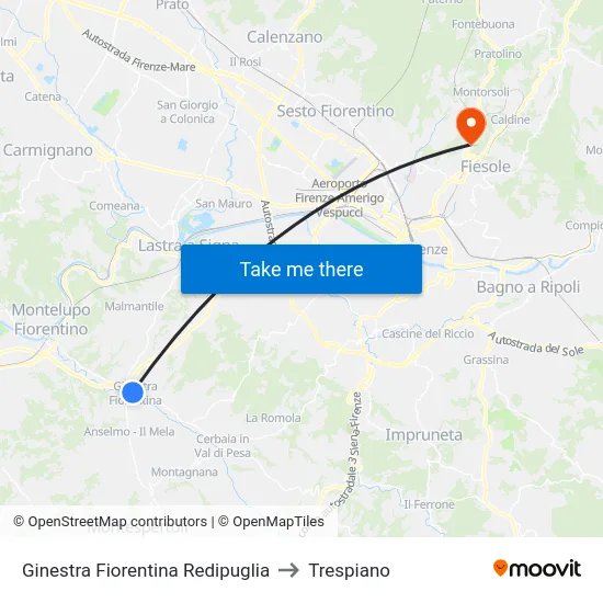 Ginestra Fiorentina Redipuglia to Trespiano map