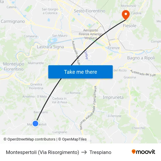 Montespertoli (Risorgimento Street) to Trespiano map