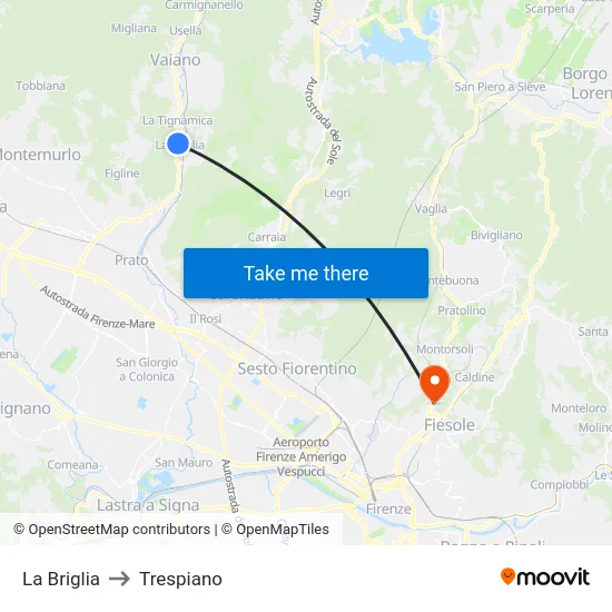 La Briglia to Trespiano map