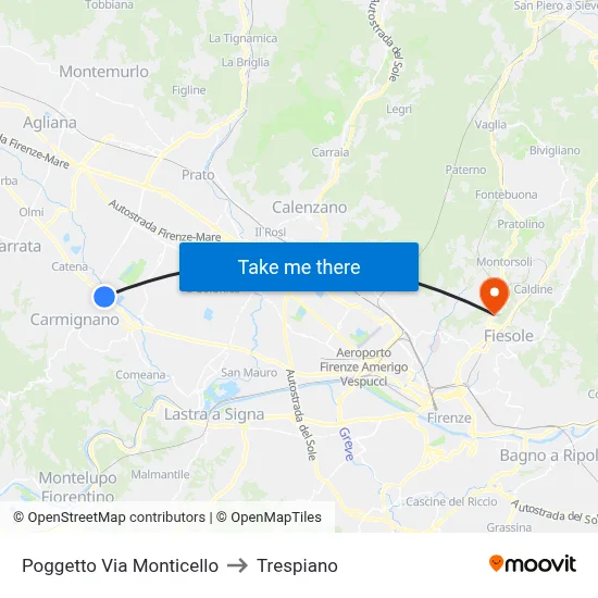 Poggetto Via Monticello to Trespiano map