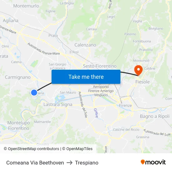 Comeana Via Beethoven to Trespiano map