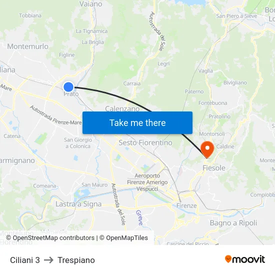 Ciliani 3 to Trespiano map