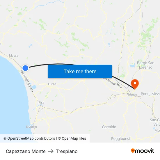 Capezzano Monte to Trespiano map