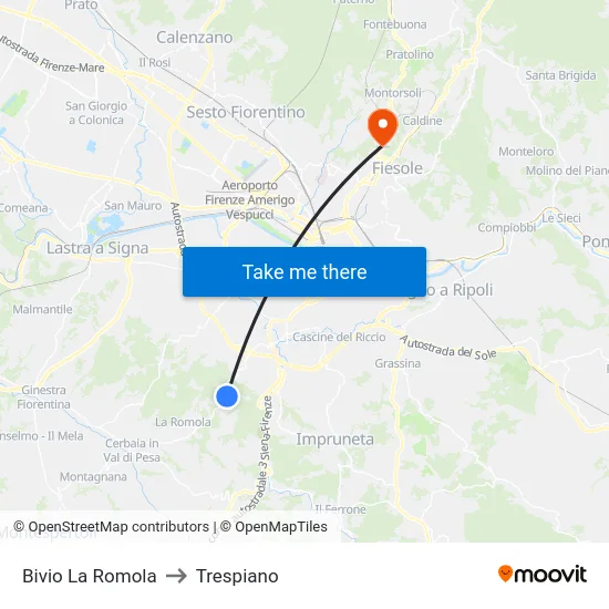 Bivio La Romola to Trespiano map