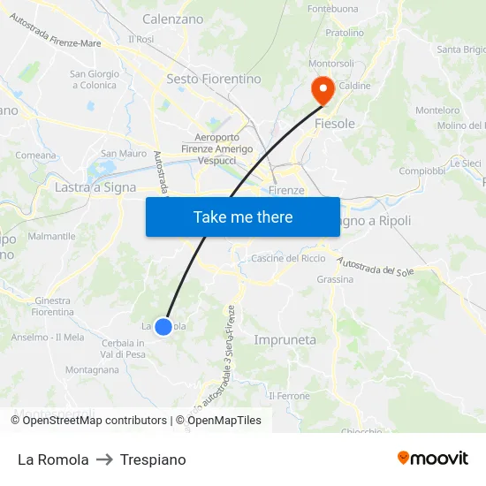 La Romola to Trespiano map