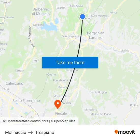 Molinaccio to Trespiano map