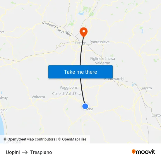 Uopini to Trespiano map