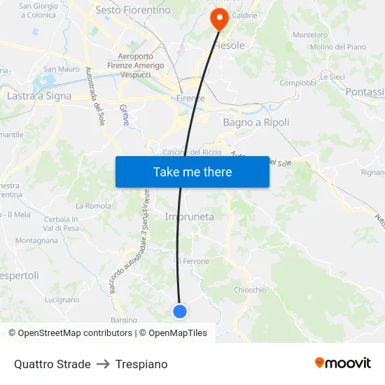 Quattro Strade to Trespiano map