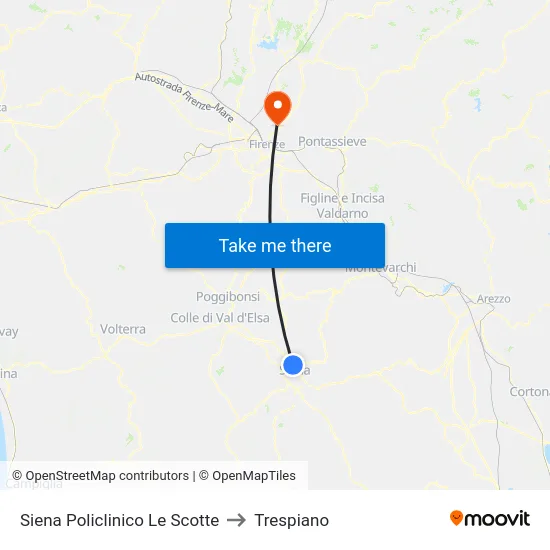 Siena Policlinico Le Scotte to Trespiano map
