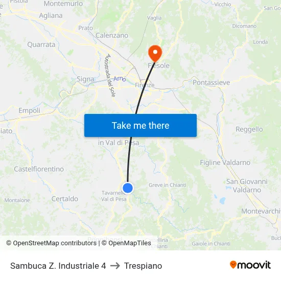 Sambuca Industrial Zone 4 to Trespiano map